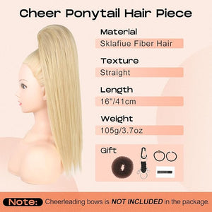 SEIKEA Cheer Ponytail Hair Piece 16 Straight Cheerleader Hairpiece Ponytail Extension for Cheerleader Competition Dance Buttercream Blonde Mixed