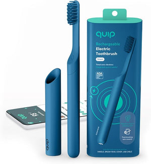Quip Rechargeable Smart Sonic Toothbrush for Adults - Timed Electric Toothbrush with Bluetooth &amp Rewards App - Replaceable Brush Head Soft Bristles Plastic Handle - Travel Toothbrush - Ocean Blu