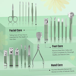 Professional Manicure Set Pedicure Tools Set Nail Grooming Kit for Women Mens, 22 in 1 Nail Manicure Kit Foot Hand Care Kit Nail Clipper Set - Green