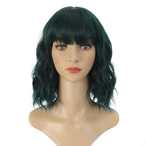 THEMIS HAIR Short Wigs With Bangs Colored Green Wavy Bob Wig Synthetic Curly Cosplay Wigs For Women(12inch, Green)