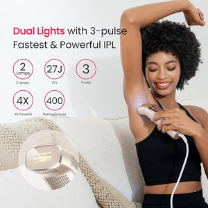 (2025 New) IPL Laser Hair Removal for Women and Men 27J 2 Lights &amp 4-Pulse Modes 2¡É Sapphire Ice Cooling for Sensitive Skin Targets Ingrown Hair Permanent Hair Reduction for Bikini Face &amp