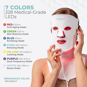 LED Light Therapy Face &amp Neck Mask - Facial Skin Care Device - 7 Colors Red &amp Blue - Rejuvenation Anti-aging Product for Wrinkles