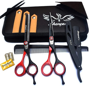 Professional Haircutting Scissors Kit ? 6 inch Razor Edge Barber Scissor Japanese Haircutting Scissors and Thinning Shears for Men Women &amp Kids Salon and Home Hair Cutting Set