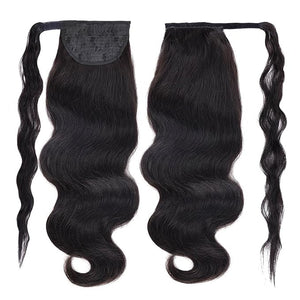 Hair Buns Hair Piece 12-26 Inches Long Wavy Ponytail Extensions Brazilian Human Hair Wraparound Ponytail Wig Hair Bun for Black Women Hair Accessories For Girls ( Color : Black Wavy  Size : 22inch 10