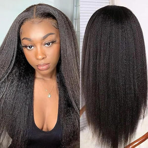 13X6 Kinky Straight Wig 18inch Pre Plucked Yaki Straight Lace Front Wigs Human Hair 180% Density Natural HD Glueless Wigs Human Hair For Black Women KinkyStraight Human Hair Wig