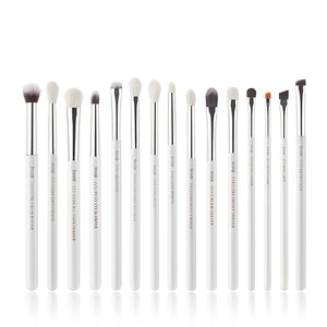 Jessup Small Eye Makeup Brush Set Professional 15pcs White/Silver Premium Natural-synthetic Eye Shadow Blending Concealer Eye &amp Brow Liner Brushes T237
