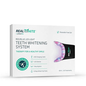 Primal Life Organics V4 Real White Red/Blue LED Light Teeth Whitening System - Includes 20 Treatments