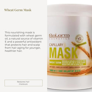 SALERM - Nourishing Hair Mask - 1000 ml - with Wheat Germ - for Dry and Damaged Hair - Deep Hair Hydration - Shine and Brightness - Hair Strengthening