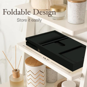 Wooden Bathtub Tray - Foldable &amp; Expandable Bamboo Bath Tray for Tub with Wine Holder, Book &amp; Tablet Stand - Bath Caddy Tray for Bathtub, Spa Bath Accessories, Tub Tray Table, (Black)