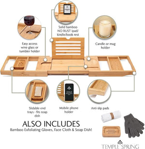 Temple Spring Wooden Bathtub Tray Bamboo Bathroom Accessories Bath Tray for Tub at Home Spa Essentials Board for Tub Table Bath Caddy for Bathtub Accessories &amp Bathroom Essentials ? Natural