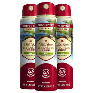Old Spice Men's Aluminum Free Deodorant Dry Body Spray Fiji 24/7 Odor Protection 4.3oz (Pack of 3)