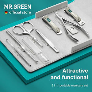 MR.GREEN Manicure Sets Nail Clipper Set 8 in 1 Pedicure Kits Stainless Steel Personal Care Tools with Microfiber Leather Case(Mr-6659)