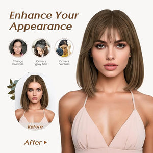 Rich Choices Real Human Hair Toppers for Women 3D Cover Clip in Bangs 100% Remy Human Clip in Silk Base Hair Topper with Bang for Thinning 150% Density 8 Inch #2 Dark Brown