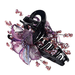 SINIDE Rhinestones Hair Clips Hand-woven Copper Wire Flower Clip Barrette Plastic Crystal Claw Jaw Clamp Wedding Head Piece Styling Accessories for Women Ladies Thick Curly Hair (Purple)