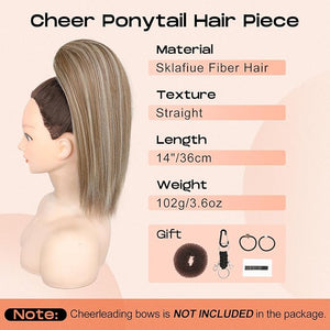 SEIKEA Cheer Ponytail Hair Piece 14 Straight Cheerleader Hairpiece Ponytail Extension for Cheer Competitions Dance Costume Dress up Soft Natural Look for Girls Teens White Blonde/Ash Brown