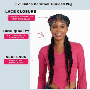 Wow Braids 32 Full 360 HD Transparent Lace Front Dutch Braided cornrow Wig with Baby Hair - Synthetic hand-made box braids wig for black women