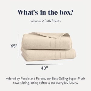 Brooklinen Super-Plush Turkish Cotton Bath Sheets - Set of 2 - Cotton, 820 GSM, Highly Absorbent, Machine Washable, Perfect for Home &amp; Bathroom (40" x 65", Vanilla)