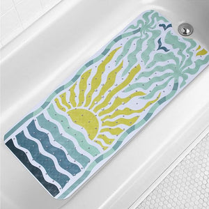 Non Slip Bathtub Mat for Kids Extra Long Anti Slip Bath Mat for Tub Abstract Art Sun Bath Shower Mat with Large Drain Holes and Suction Cups Quality Tropical Palm Tree Design Bathroom Decor 40x16in