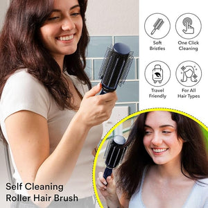 Set of 2 Self Cleaning Hair Brushes for Women Men - Detangler Round Brush for Blow Out - Roller Retractable Travel - Navy &amp Blue Christmas Gifts