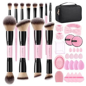 MAGEFY Makeup Brushes 37 Pcs Makeup Kit Multi-functional Makeup Tool Set with Double-End Powder Blush Eyeshadows Brush Make up Brushes Set BagPink