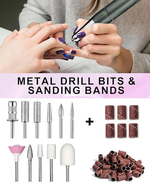 LimeGirl Nail Drill Professional 45000RPM Electric Nail File for Acrylic Nails Gel Nails with 11-in-1 Nail Drill Bits for Fast Polishing Manicure Pedicure Rechargeable Hand Foot Care Tool (Pink)