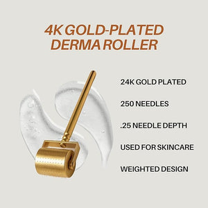 Luxury 24K Gold-Plated Derma Roller - Titatium Microneedle Cosmetic Beauty Tool for Face, Skin Care, Beard, and Home Self-Care - For Men &amp; Women (0.25)