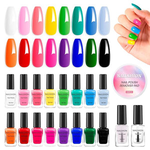 Nail Polish 16 Colors Rainbow Air Dry Regular Nail Polish Set with Base Top Coat &amp; Remover Pads| White Red Classic French Fingernail Polishes Non-gel Bulk Gift for Nail Art Lovers