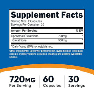 Nutricost Liposomal Glutathione Supplement 60 Capsules 720 mg Per Serving - Vegan GMO-Free 30 Servings