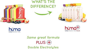 Huma Plus (Double Electrolytes) Chia Energy Gel Variety Pack 24 Gels - Stomach Friendly Real Food Energy Gels