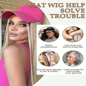 Sun Hat Wig for Women Baseball Cap with Hair Extensions Attached 22 Long Wavy Straight Hairpieces Synthetic Wig