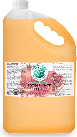 Bella Terra Oils Pomegranate Seed Oil ? 1 Gallon ? 100% Pure &amp; Natural, Cold-Pressed, Unrefined ? Hydrating &amp; Nourishing for Skin &amp; Hair ? Antioxidant-Rich Beauty Oil