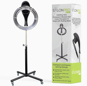 Orbiting Halo Compact Infrared Hair Color Processor &amp Dryer with Rolling Base - Portable Standing Hair Dryer - Heavy Duty Salon Equipment - Easy to Use Hair Processor - Black (SalonPro)