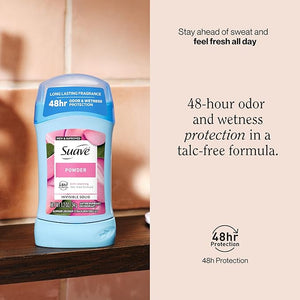 Suave Antiperspirant Deodorant For Women Invisible Underarm Deodorant 48hr Odor &amp Wetness Protection Long Lasting Powder Sensitive Skin Deodorant Solid Stick 1.2 oz (12 Bulk Pack)