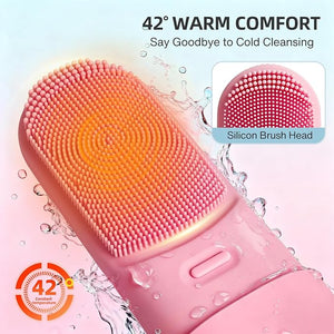 Face Scrubber Electric Lymphatic Contour face Brush with Heated 3 Modes Waterproof Rechargeable Portable Travel Size Face Wash Machine for Woman &amp Men(Mist Rose Pink)