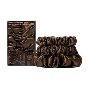 slip Back to Basics Dark Brown Midi &amp Large Scrunchie Set | Includes 2 Midi &amp 1 Large Pure Silk Scrunchies | 100% Mulberry Silk Anti-Crease Gentle on Hair Reduces Breakage | Elegant &amp D
