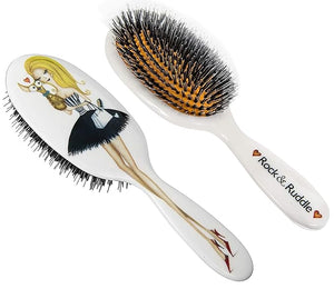Rock &amp Ruddle Natural Mixed Boar Bristle Hair Brush for Women and Kids (Large 21cm) - Perfect for Wet or Dry Hair Detangling Smoothing Blowdrying - Designed &amp Made in UK - Miss Daisy Evening