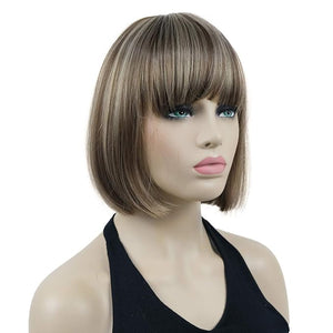 Lydell 8 Straight Short Bob Hair Flat Bangs Cute Central Dot Skin Top Heat Resistant Synthetic Wigs (AB607)