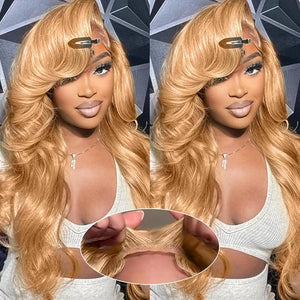 UMEGOOD Honey Blonde Wig Human Hair 27# Colored Ash Blonde Wig Human Hair 9X6 HD Body Wave Lace Front Wigs 200 Density 9X6 Glueless Frontal Wigs Human Hair Pre-Plucked Honey Blonde Wig 32 Inch