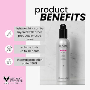 Kenra Professional Volume Mist 2 | Volume Builder | Lightweight Fine Mist | Low Hold Flexible Finish | Thermal Protection | Volume That Lasts Up To 48 hours | All Hair Types | 6 fl. oz.