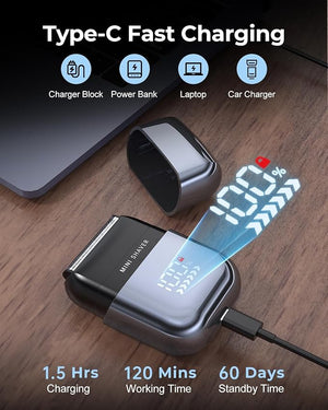 Men's Foil Shavers,Mini Electric foil Shaver for Men, Compact Face, IPX7 Waterproof Wet&amp;Dry Cordless Razor, LED Display, USB-C Fast Rechargeable,Electric foil Shaver,3 Razor Rechargeable