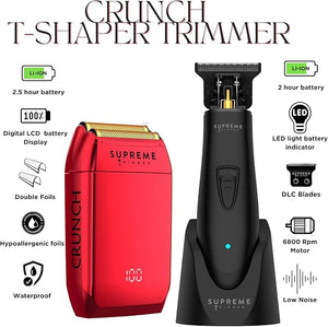 Supreme Trimmer 2-in-1 DLC T-Shaper Trimmer &amp Crunch Foil Shaver | STF602 Electric Razor &amp ST5206 Beard Trimmer Barber Haircut Kit | Red