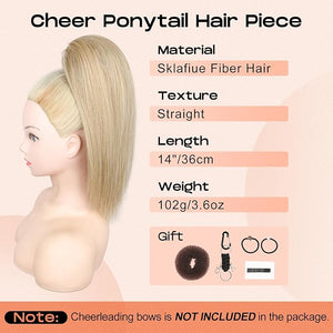 SEIKEA Cheer Ponytail Hair Piece 14 Straight Cheerleader Hairpiece Ponytail Extension for Cheer Competitions Dance Costume Dress up Soft Natural Look for Girls Teens Light Blonde/Blonde