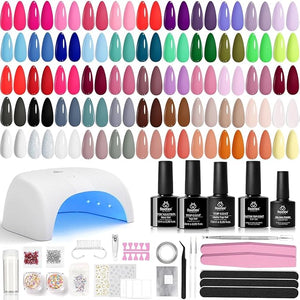 Beetles Gel Nail Polish Kit with U V Light, 55 Colors Gel Polish 81 Pcs Nail Stuff Kit for All Seasons with Base and Matte&amp;Glossy Top Coat Color Enchantment Plus Soak Off Gifts for Women Girls Tee
