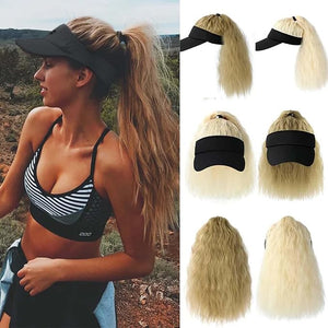 Women's Baseball Hat Wig Visor Hat Wig Wool Short Curly Hair Wig Ponytail braid Wavy Wig Synthetic Hair Extensions