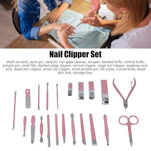 Manicure Tools Nail Clipper Set Nail Care Kit High Sharpness Stainless Steel Multi Purpose Paint Spraying Nail Clipper Set for Hand Foot Face 21Pcs