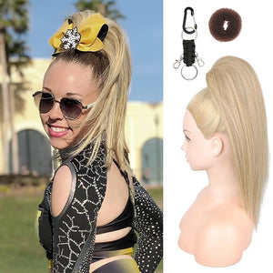 SEIKEA Cheer Ponytail Hair Piece 16 Straight Cheerleader Hairpiece Ponytail Extension for Cheerleader Competition Dance Light Blonde with Blonde Highlights