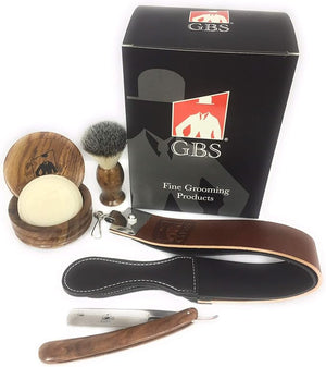 G.B.S Men Professional Shaving Kit Box- Rust Free Stainless Shaving Razor with Wooden Handle, Wooden Soap Bowl, Shaving Brush, Leather Strop, - A Full Package for Men¡¯s Shaving