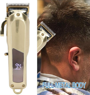 Men's Hair Clipper Professional Salon Hair Trimmer Full Metal Cordless Haircut Tool Set Machine for Stylists and Barbers with 6 Combs Rechargeable 2000 mAh Lithium Battery