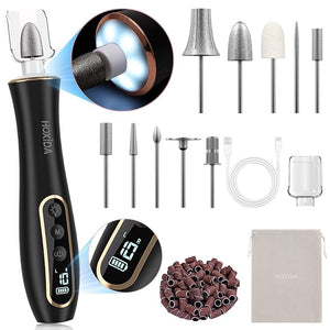 Electric Nail Drill Professional Manicure Pedicure Kit Cordless Electric Nail File Set Rechargeable Pedicure Tools for feet 10 Speeds Hand Foot Care Nail Drill for -360¡Æ LED Light Black