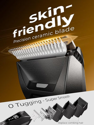 Body Hair Trimmer for Men - Pubic Hair Trimmer for Man - Electric Ball Shaver with Display &amp Light - Waterproof Wet/Dry Groomer kit for Groin - Wireless Charging - Cosmic Black